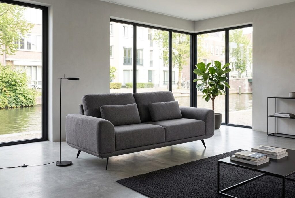2,5-zits Princess grijs in een modern interieur: 3-zitsbank in grijs