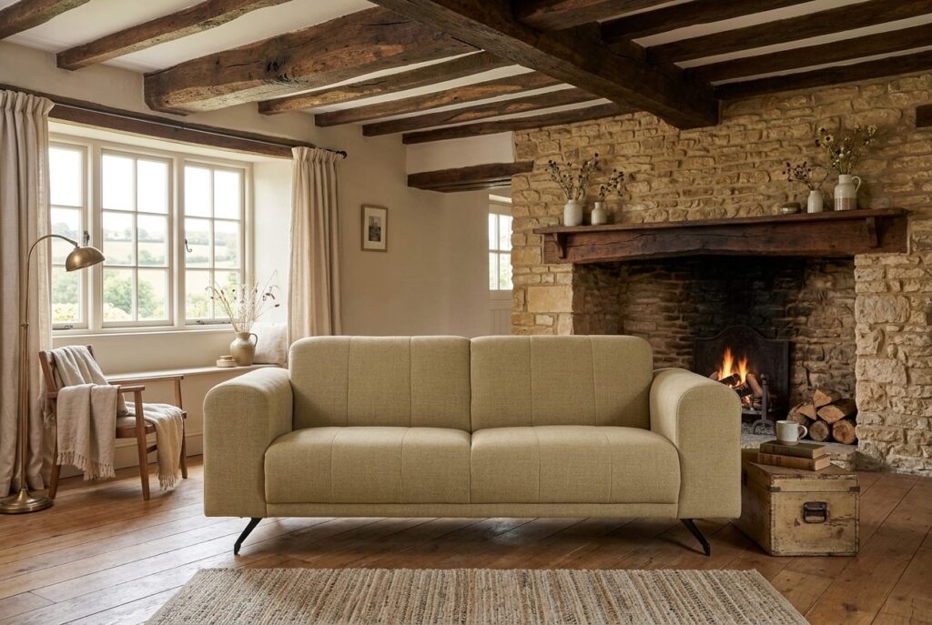 3-zits Mellow geel in een landelijk interieur: 3-zitsbank in geel