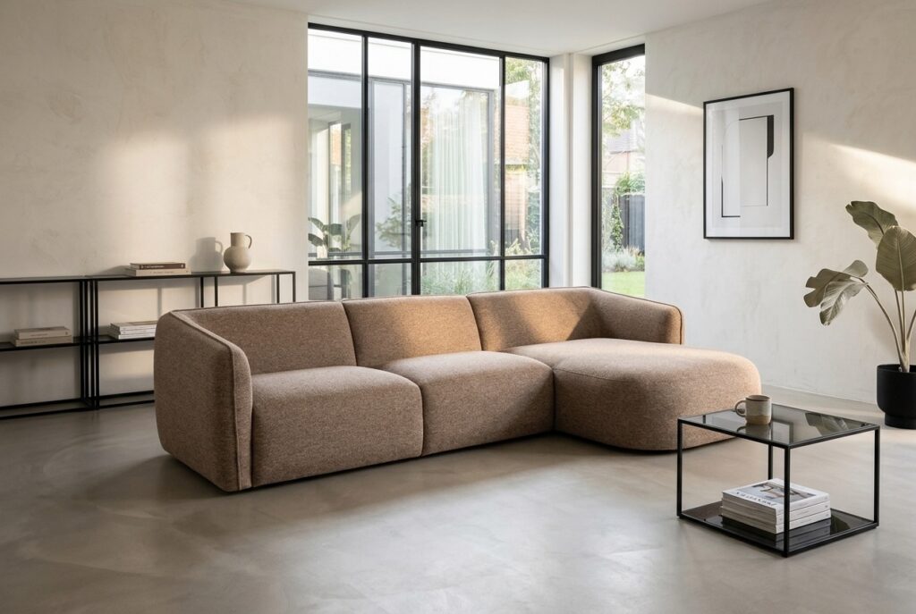 Bank Ardore in een modern interieur: chaise longue in bruin
