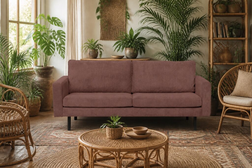 Bank Collin 2,5-zits terra in een bohemien interieur: 3-zitsbank in terracotta