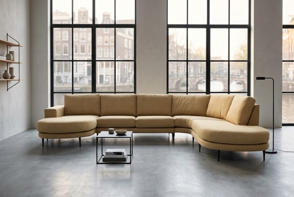 Bank Jelsi in een modern interieur: hoekbank in geel