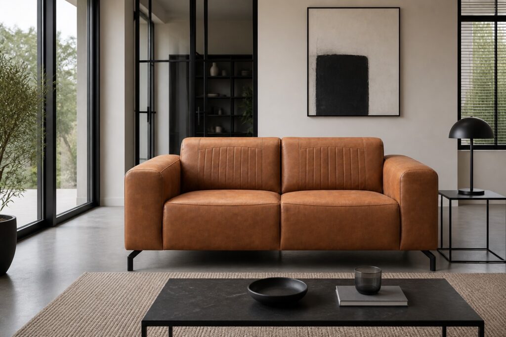 Bank Otis 2-zits kastanjebruin in een modern interieur: 2-zitsbank in bruin