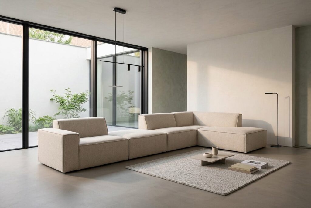 Bank Quebec in een modern interieur: hoekbank in beige
