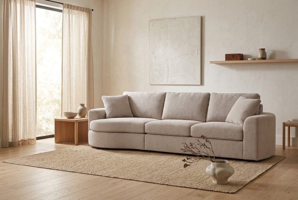 Beau chaise longue beige in een japandi interieur: chaise longue in beige