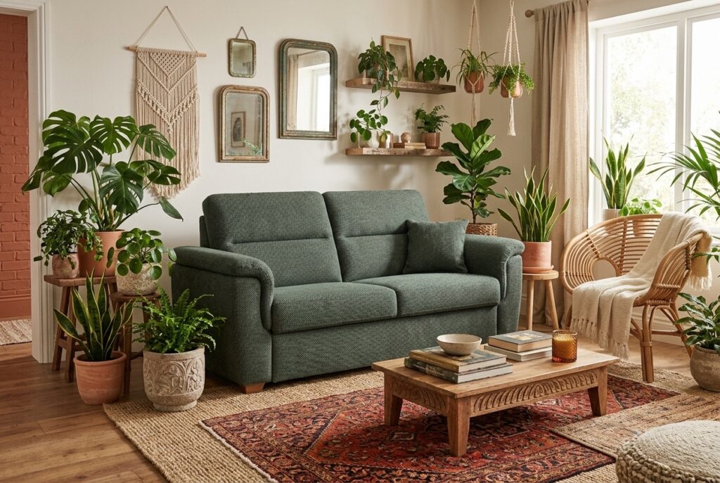 Benito 2-zitsbank groen in een bohemien interieur: 2-zitsbank in groen