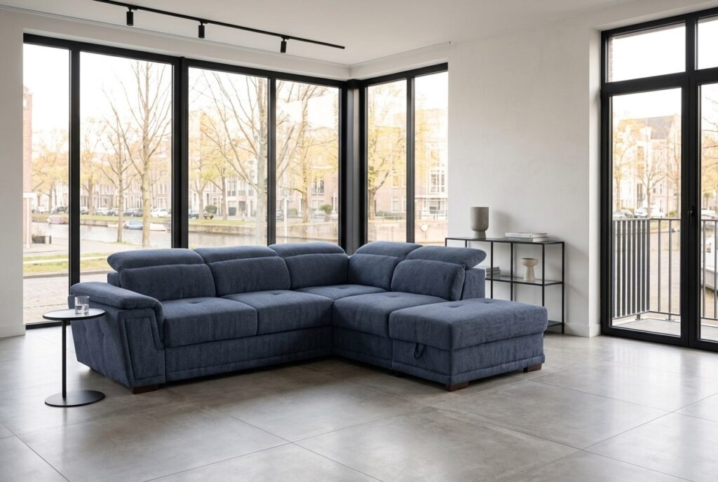 Edge hoekbank blauw in een modern interieur: hoekbank in blauw