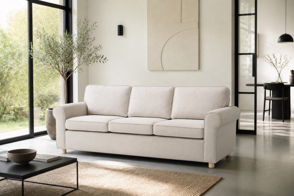 FERRITSLEV 3-zitsbank beige in een modern interieur: 3-zitsbank in beige