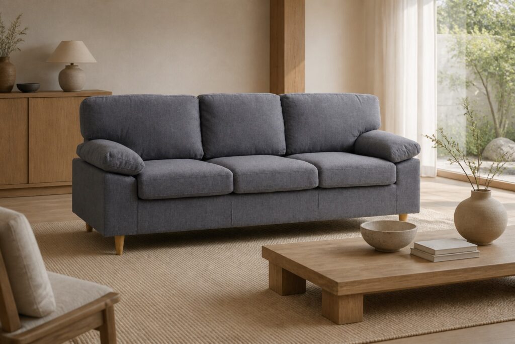 GEDVED 3-zitsbank grijs in een japandi interieur: 3-zitsbank in grijs
