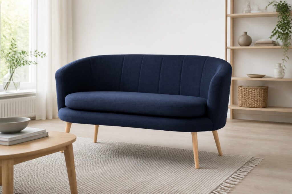 GISTRUP 2-zitsbank donkerblauw in een licht scandinavisch interieur: 2-zitsbank in blauw