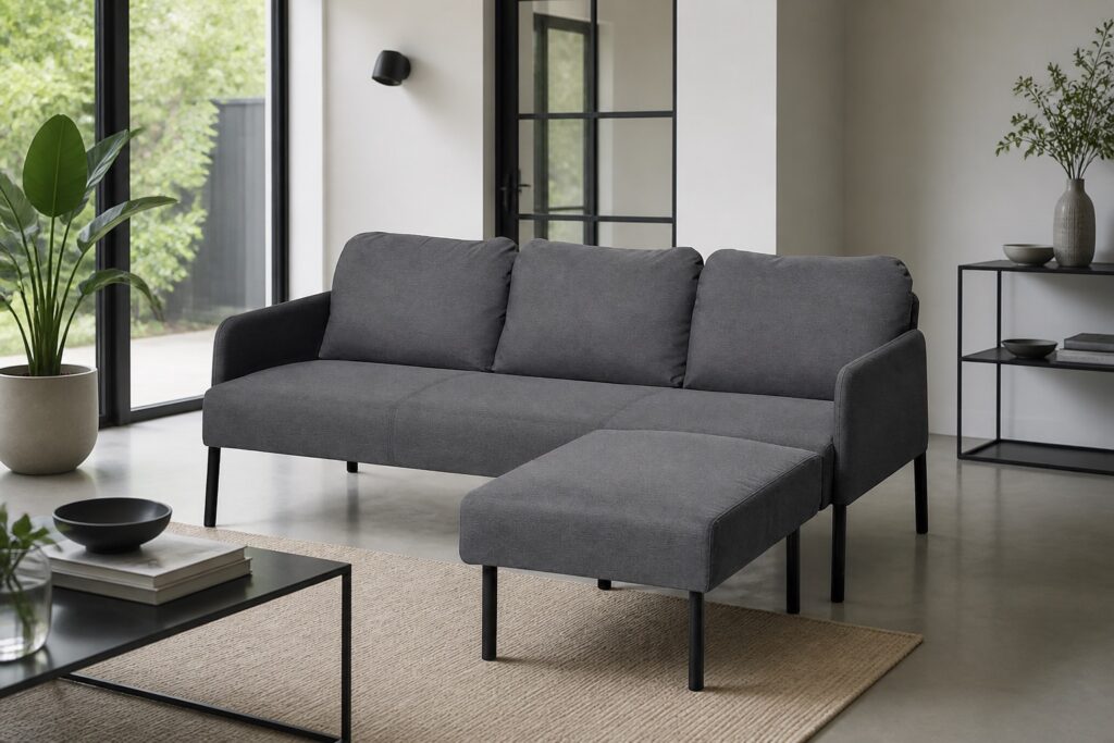 GLOSTAD 3-zitsbank met chaise longue grijs in een modern interieur: hoekbank in grijs