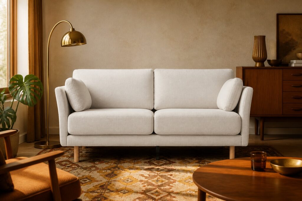 Kave Home Gilma 2-zitsbank parel chenille in een retro interieur: 2-zitsbank in wit