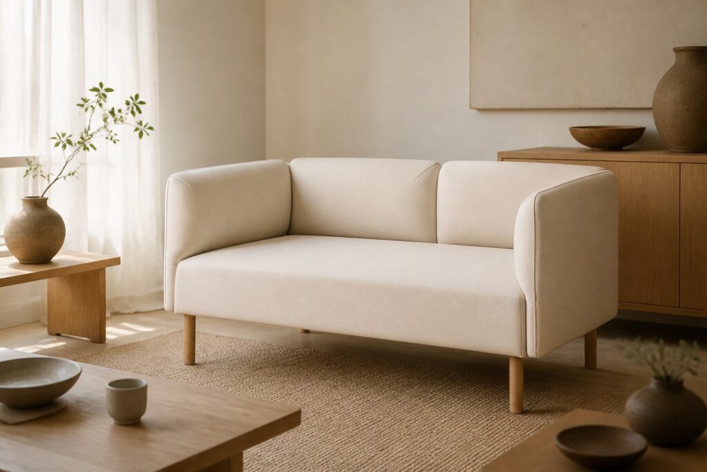 LILLEHEM 2-zits modulaire bank Vissle beige in een japandi interieur: 2-zitsbank in beige