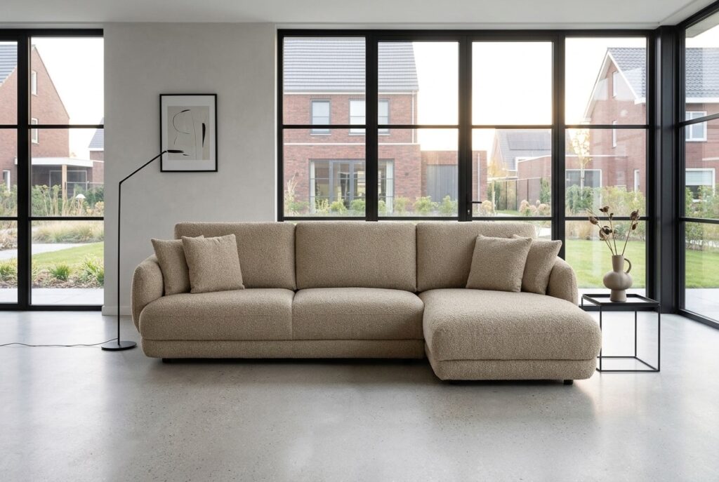 Loungebank Premiere beige in een modern interieur: chaise longue in beige