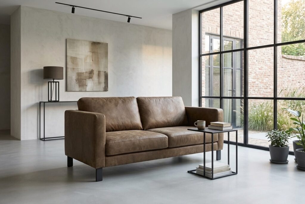 Loveseat Nuance groen leer in een modern interieur: 2-zitsbank in groen