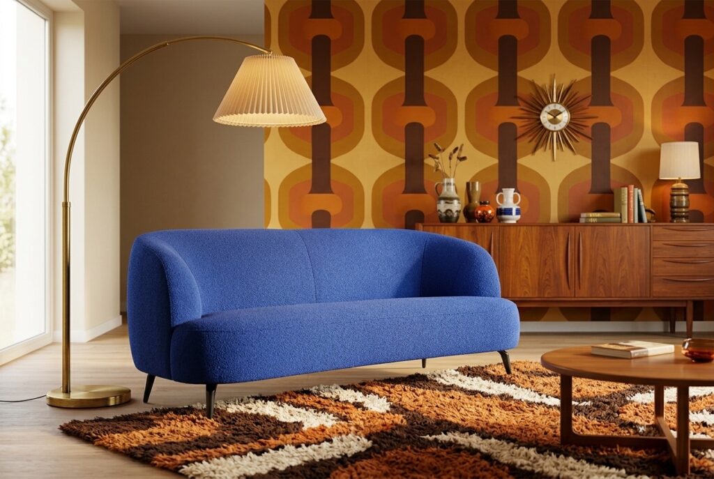 Montèl 40-1 kobaltblauw in een retro interieur: 3-zitsbank in blauw