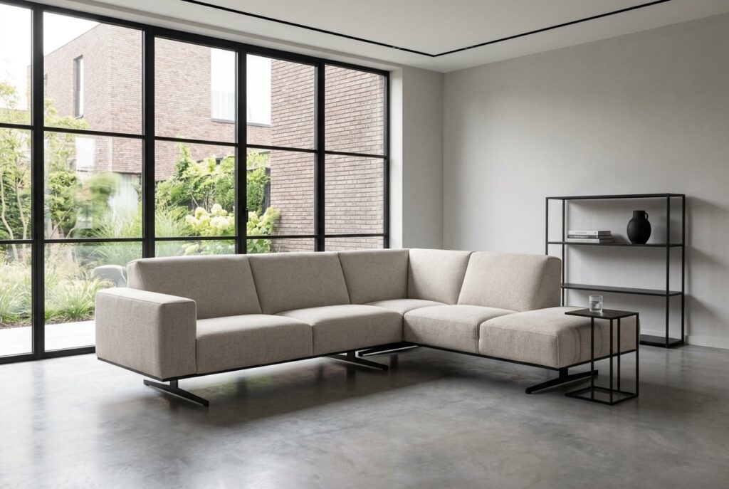 Montèl Caesar hoekbank lichtgrijs in een modern interieur: hoekbank in grijs