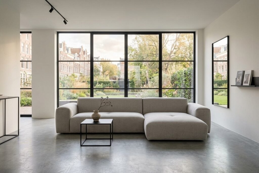 Montèl Livio loungebank beige in een modern interieur: hoekbank in beige