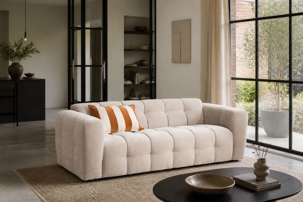 NOUS Living 3-zitsbank Lina beige in een modern interieur: 3-zitsbank in beige