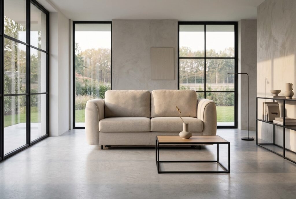 Slaapbank Dalvik bruin in een modern interieur: slaapbank in bruin