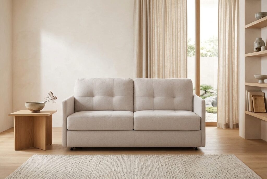 Slaapbank Timor wit in een japandi interieur: slaapbank in wit