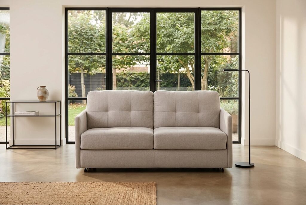 Slaapbank Timor wit in een modern interieur: slaapbank in wit