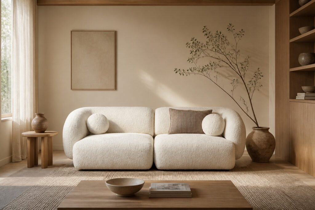 Studio LIVIT 3-zitsbank Atea beige in een japandi interieur: 3-zitsbank in beige