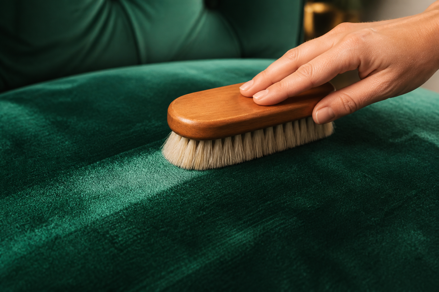 Velvet wordt met een zachte kledingborstel in de vleirichting geborsteld